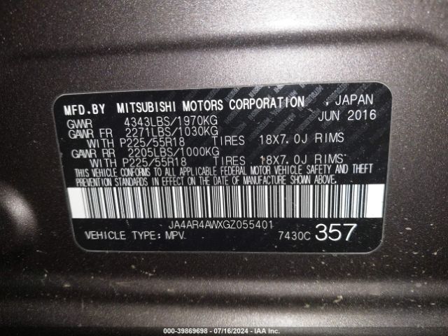 JA4AR4AWXGZ055401 Mitsubishi Outlander Sport 2.4 Gt