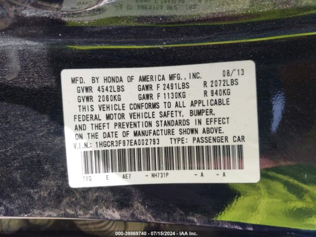 1HGCR3F97EA002793 Honda Accord Touring