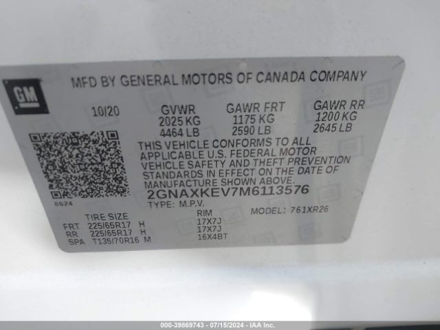 2GNAXKEV7M6113576 Chevrolet Equinox Fwd Lt