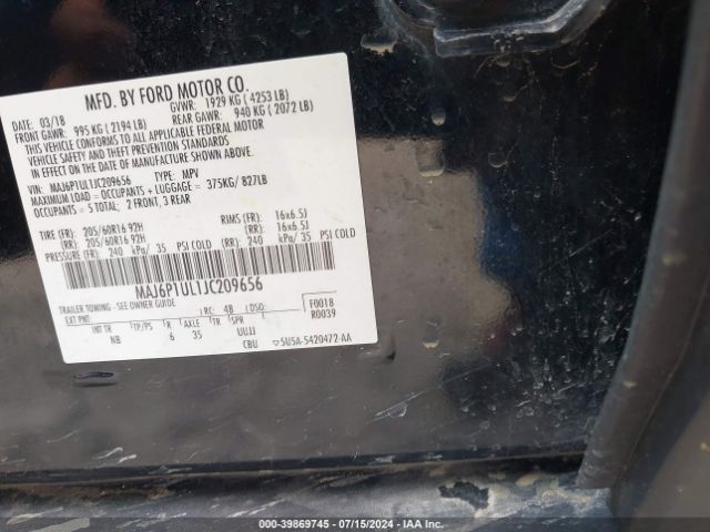 MAJ6P1UL1JC209656 Ford Ecosport Se