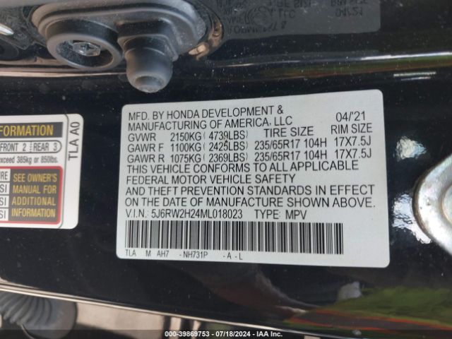 5J6RW2H24ML018023 Honda Cr-v Awd Lx