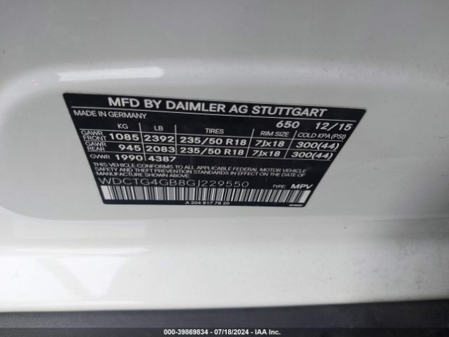 WDCTG4GB8GJ229550 Mercedes-Benz Gla 250 4matic