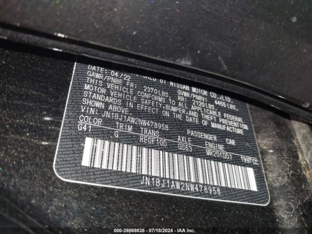 JN1BJ1AW2NW478958 Nissan Rogue Sport S Awd Xtronic Cvt