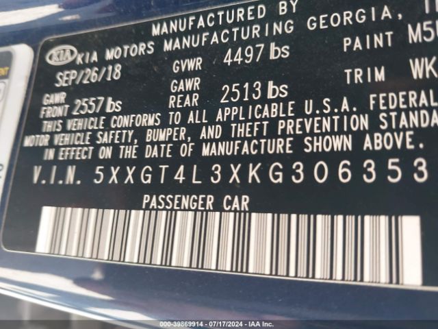 5XXGT4L3XKG306353 KIA Optima S
