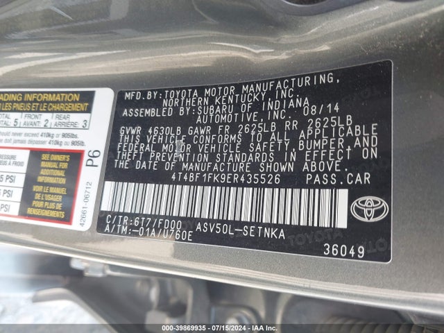Toyota CAMRY LE 2014 4T4BF1FK9ER435526 Image 9