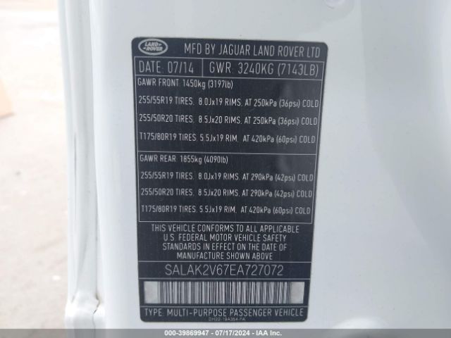 SALAK2V67EA727072 Land Rover LR4