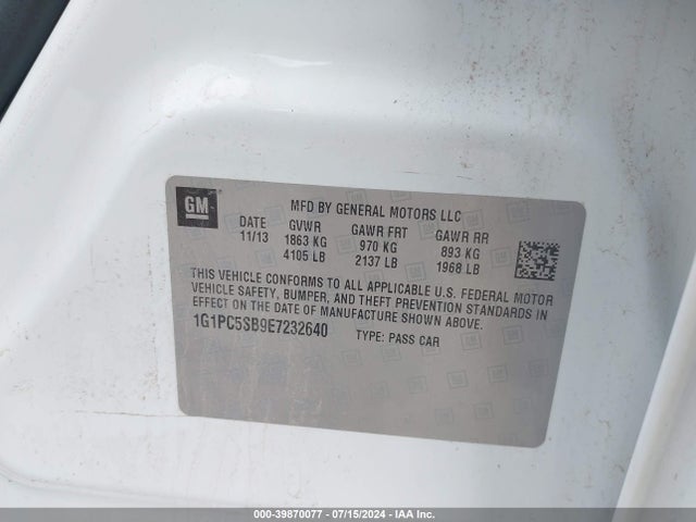 1G1PC5SB9E7232640 Chevrolet Cruze 1lt Auto