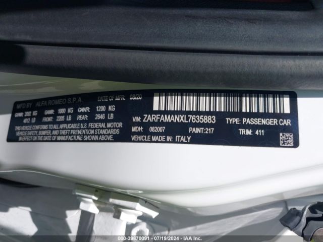 ZARFAMANXL7635883 Alfa Romeo Giulia Rwd