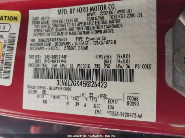 3LN6L2GK4ER826423 Lincoln MKZ