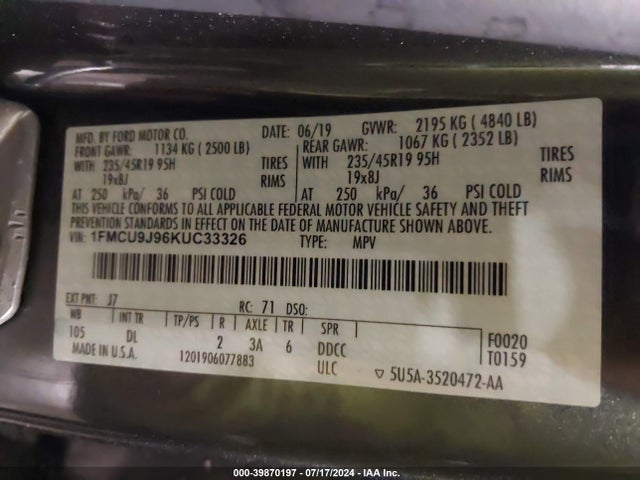 Ford Escape Titanium 2019 1FMCU9J96KUC33326 Image 9