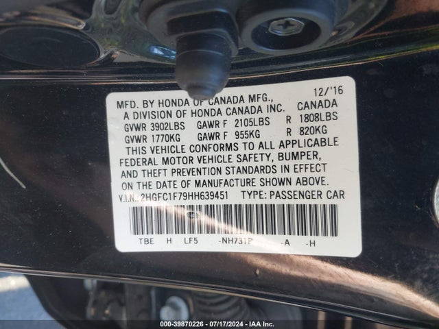 Honda Civic Ex-l 2017 2HGFC1F79HH639451 Image 9