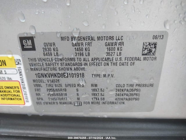 Chevrolet Traverse 2lt 2014 1GNKVHKD8EJ101918 Image 9