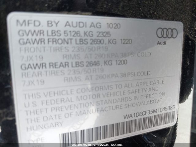 WA1DECF35M1045385 Audi Q3 Premium 45 Tfsi S Line Quattro Tiptronic