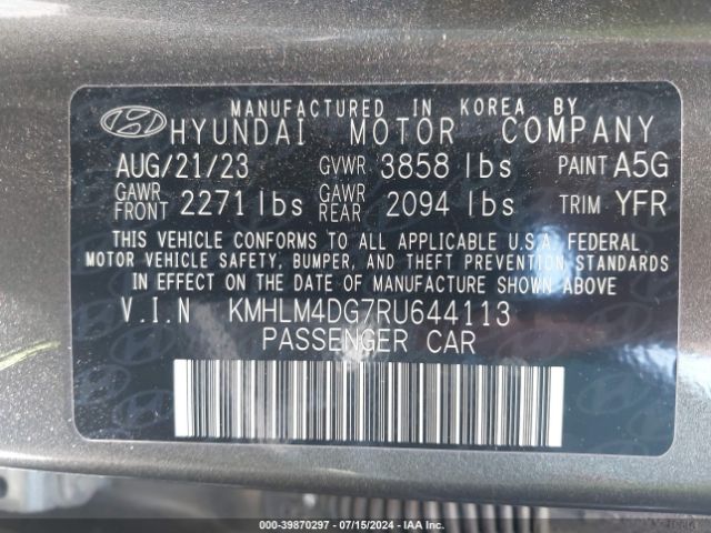 KMHLM4DG7RU644113 Hyundai ELANTRA SEL