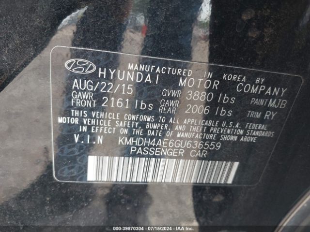 KMHDH4AE6GU636559 Hyundai Elantra Value Edition