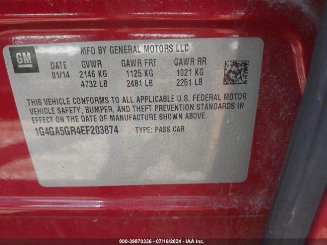 1G4GA5GR4EF203874 Buick Lacrosse