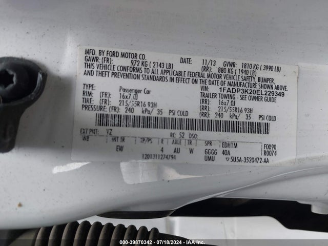 Ford FOCUS SE 2014 1FADP3K20EL229349 Image 9