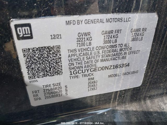 1GCUYGED0NZ165354 Chevrolet Silverado 1500 Ltd 4wd  Short Bed Ltz