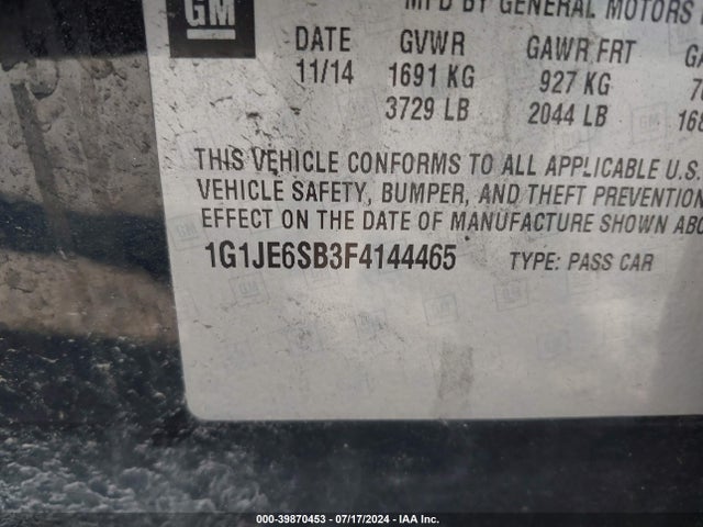 Chevrolet Sonic Ltz Auto 2015 1G1JE6SB3F4144465 Image 9