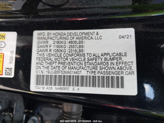 19UUB5F53MA014407 Acura Tlx A-spec Package