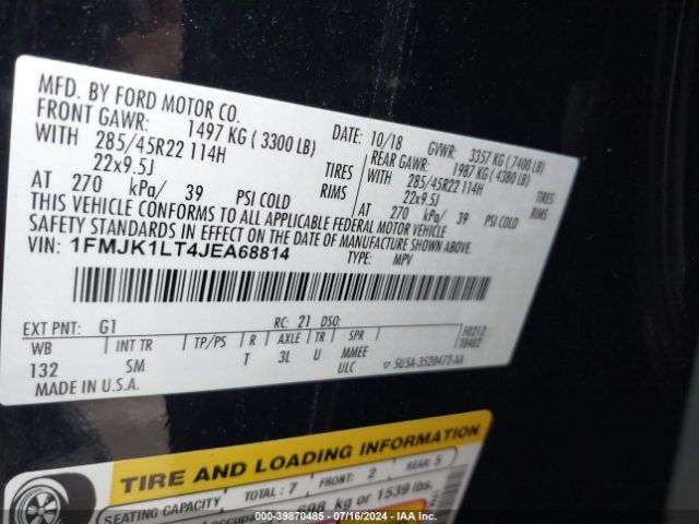 1FMJK1LT4JEA68814 Ford Expedition Max Platinum