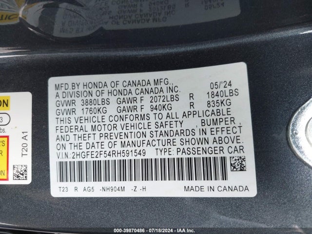 Honda Civic Sport 2024 2HGFE2F54RH591549 Image 9