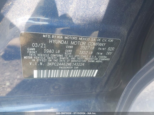 Hyundai ACCENT SE 2021 3KPC24A62ME143224 Image 9