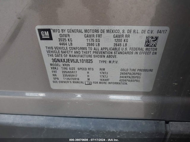 Chevrolet EQUINOX LT 2018 3GNAXJEV6JL101825 Image 9