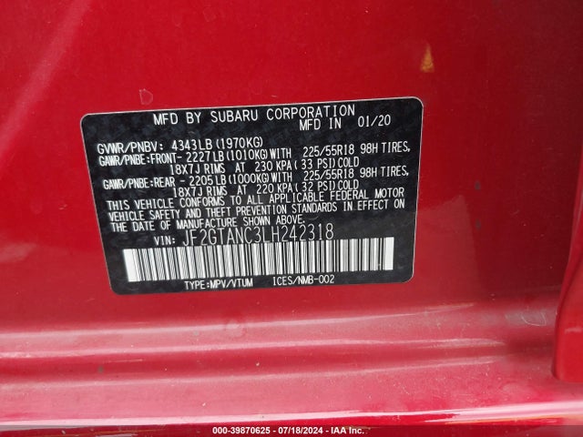 JF2GTANC3LH242318 Subaru Crosstrek Limited