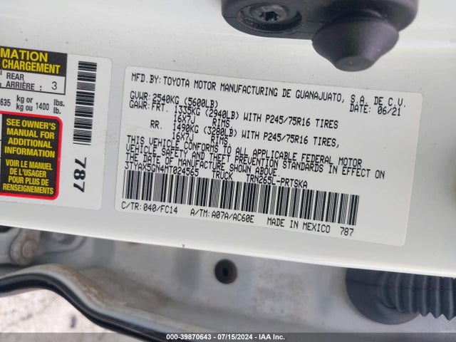 Toyota Tacoma Sr5 2021 3TYAX5GN4MT024565 Image 9