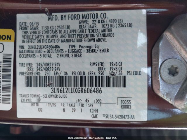 3LN6L2LUXGR606486 Lincoln MKZ HYBRID