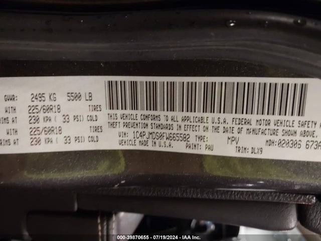 1C4PJMDS0FW665582 Jeep Cherokee Limited