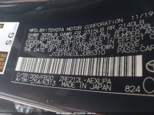 Toyota COROLLA LE 2020 JTDEPRAE0LJ085310 Image 9