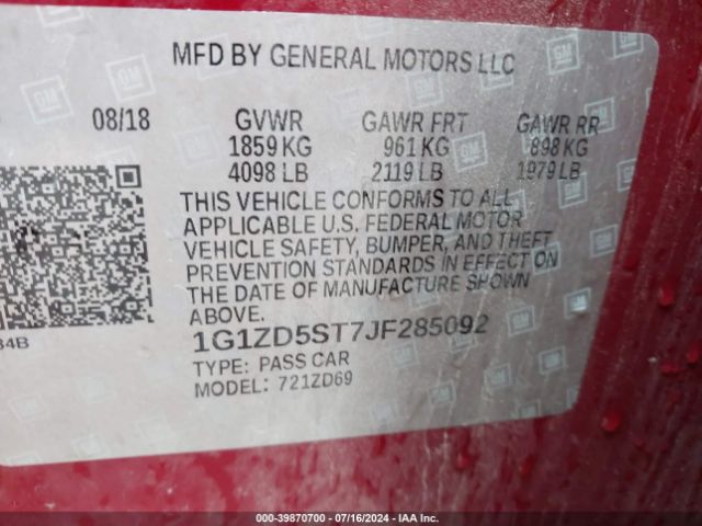 1G1ZD5ST7JF285092 Chevrolet MALIBU LT