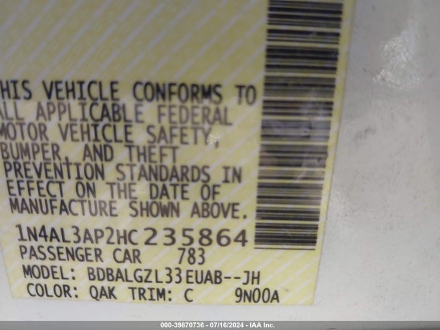 Nissan Altima 2.5 S 2017 1N4AL3AP2HC235864 Image 9