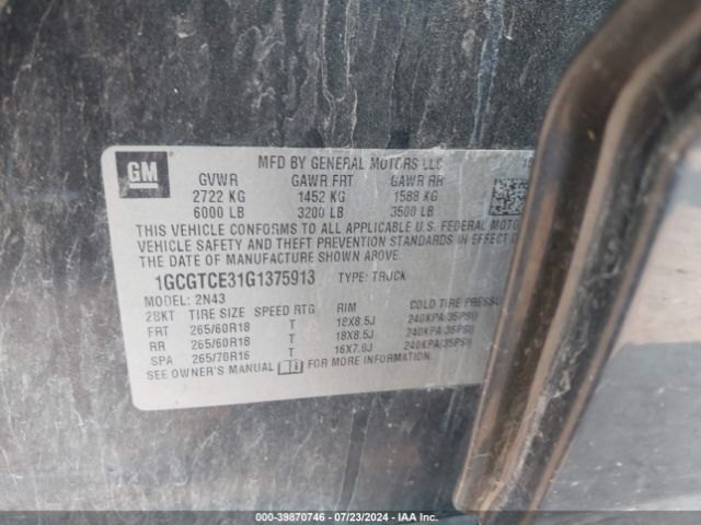 1GCGTCE31G1375913 Chevrolet Colorado Lt