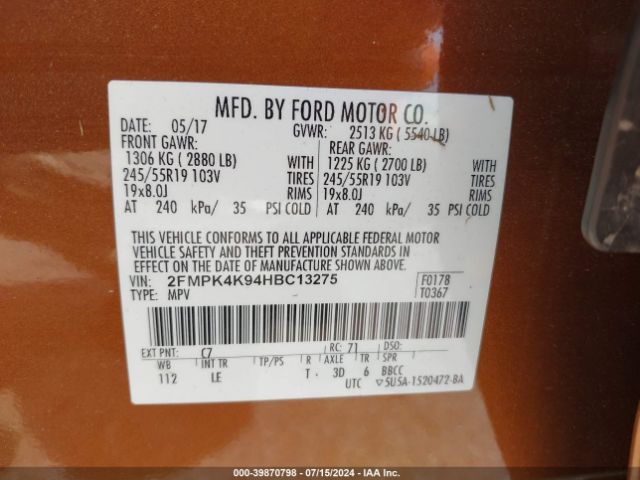 2FMPK4K94HBC13275 Ford Edge Titanium
