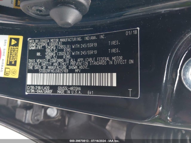 Toyota Highlander Limited Platinum 2018 5TDDZRFH0JS825169 Image 9
