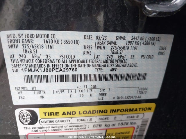 Ford Expedition Xlt Max 2023 1FMJK1J80PEA29760 Image 9