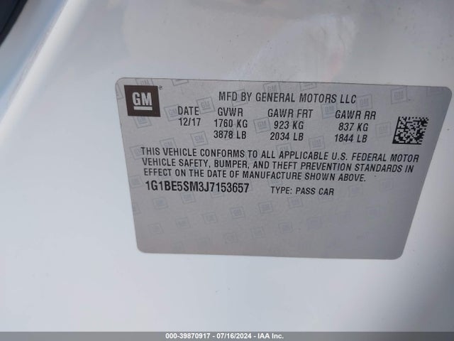Chevrolet Cruze Lt Auto 2018 1G1BE5SM3J7153657 Image 9