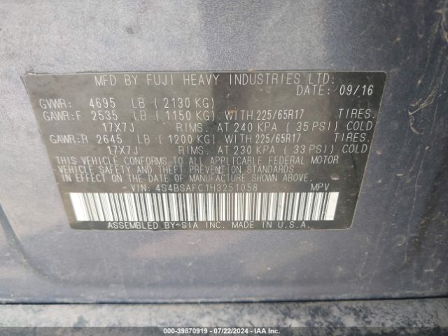 4S4BSAFC1H3251058 Subaru Outback 2.5i Premium