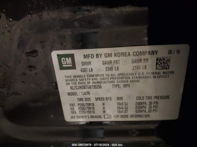 KL7CJNSB2GB735256 Chevrolet Trax 1ls