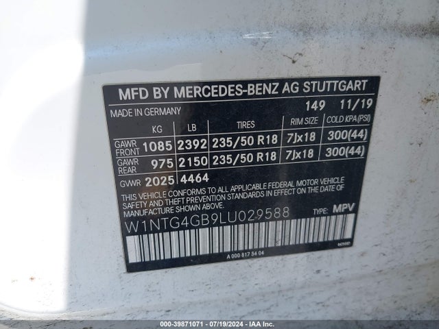 W1NTG4GB9LU029588 Mercedes-Benz Gla 250 4matic