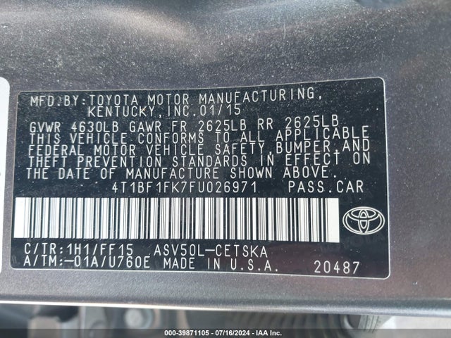 Toyota CAMRY SE 2015 4T1BF1FK7FU026971 Image 9