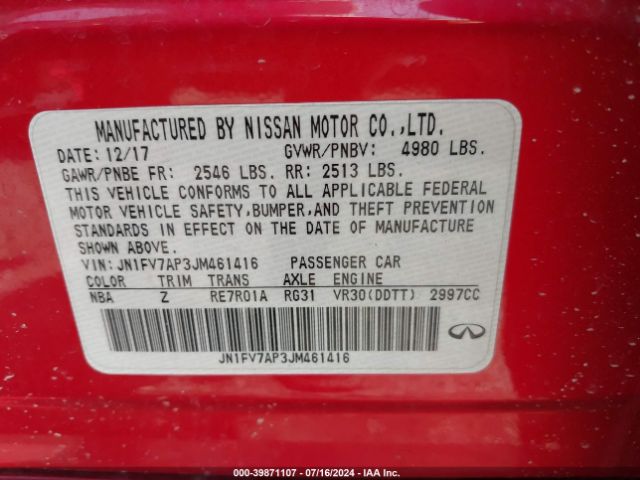 JN1FV7AP3JM461416 Infiniti Q50 3.0t Red Sport 400