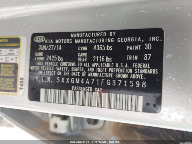 5XXGM4A71FG371598 KIA Optima Lx