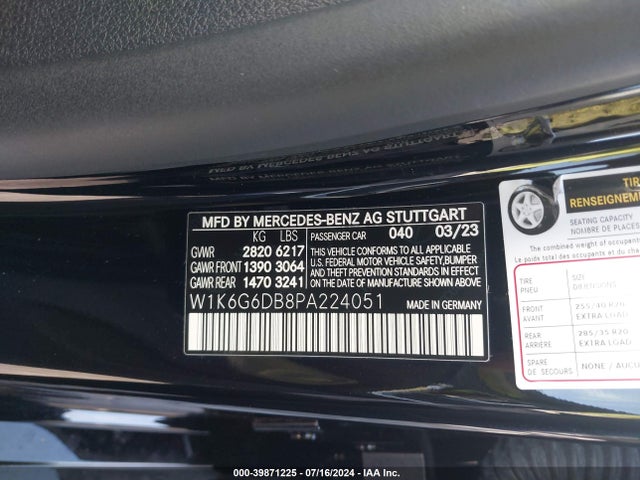 W1K6G6DB8PA224051 Mercedes-Benz S 500 4matic
