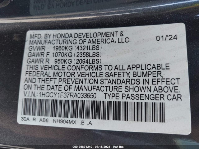 Honda ACCORD EX 2024 1HGCY1F37RA033650 Image 9