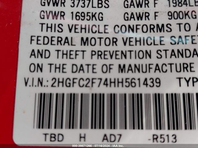 2HGFC2F74HH561439 Honda CIVIC EX