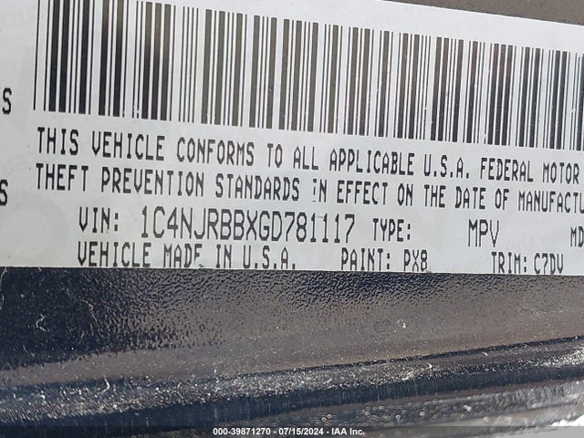 1C4NJRBBXGD781117 Jeep Patriot Sport